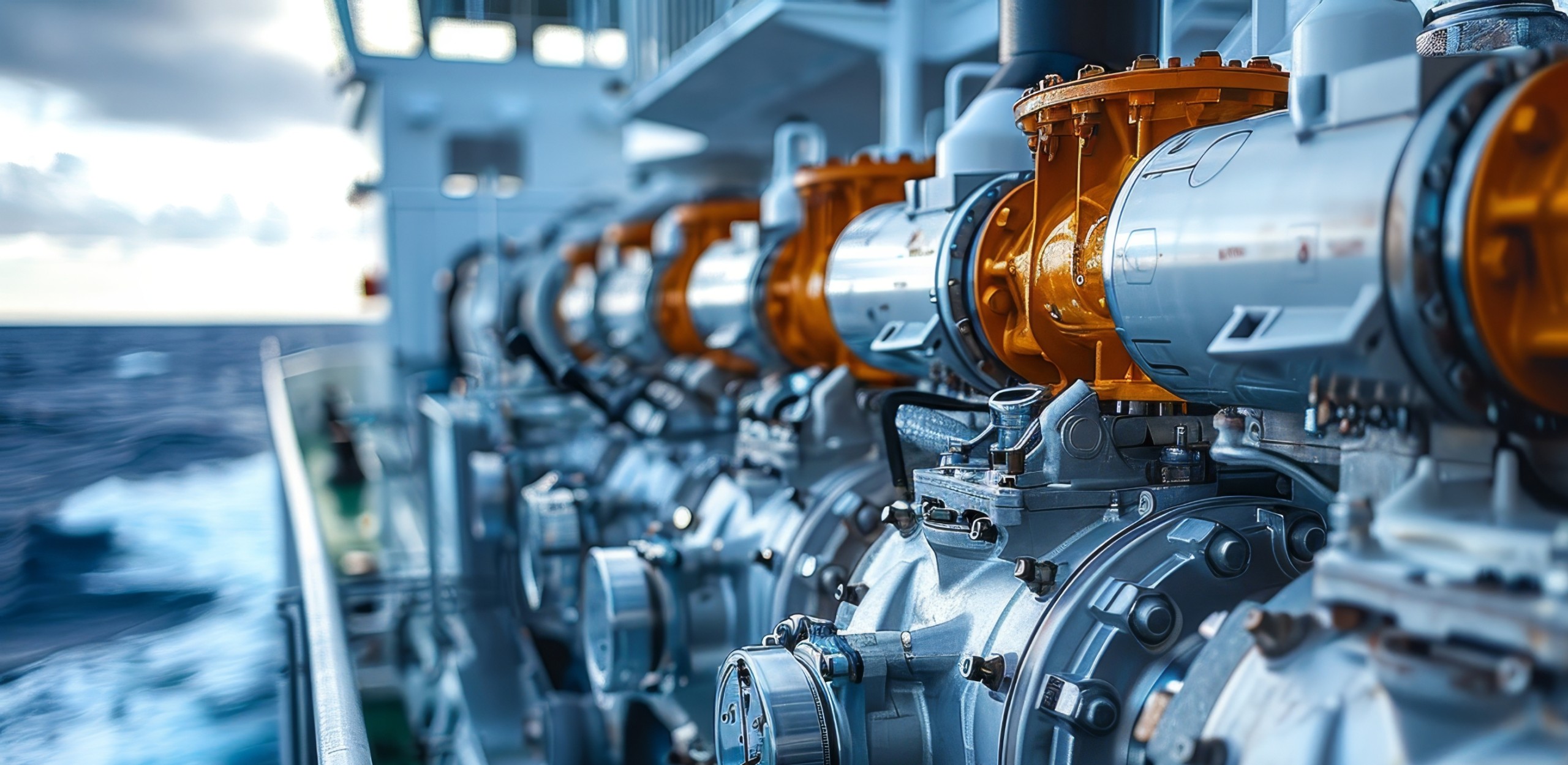 Mobilität-Nahaufnahme einer Schiffsausrüstung mit Schiffsdieselmotor und Einblicke in den Bau von Flussschiffen