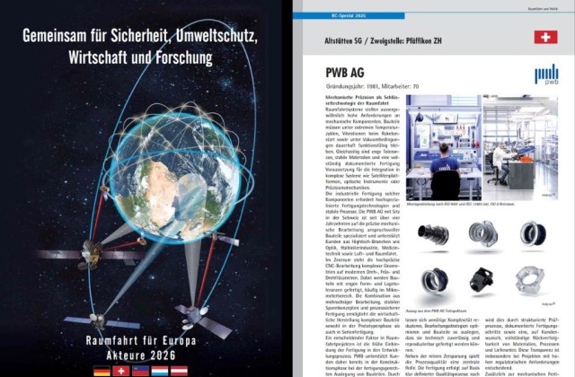 Raumfahrt Concret Artikel der PWB AG in der Sonderausgabe von 2026 Luft und Raumfahrt Space mechanische Fertigung Feinmechanik cnc
